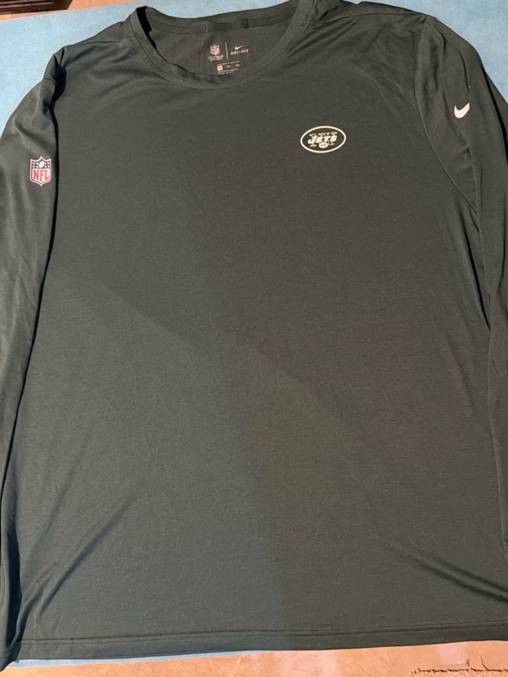 NFL Long Sleeve Tee with Jets Logo - Dark Green